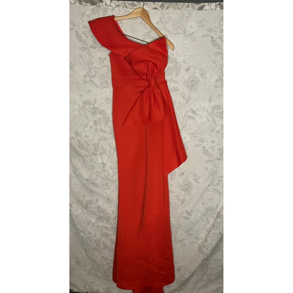 Stunning Red One Shoulder Bow Accent Formal Evening Gown